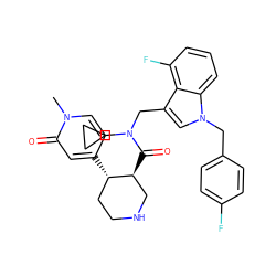 Cn1ccc([C@H]2CCNC[C@@H]2C(=O)N(Cc2cn(Cc3ccc(F)cc3)c3cccc(F)c23)C2CC2)cc1=O ZINC000072175416