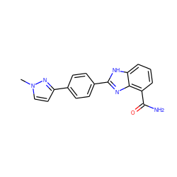 Cn1ccc(-c2ccc(-c3nc4c(C(N)=O)cccc4[nH]3)cc2)n1 ZINC000045301886