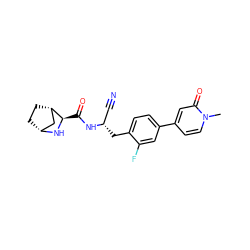 Cn1ccc(-c2ccc(C[C@@H](C#N)NC(=O)[C@H]3N[C@@H]4CC[C@H]3C4)c(F)c2)cc1=O ZINC000219291974