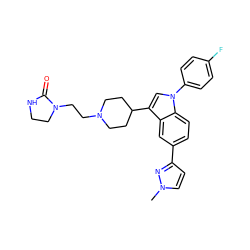 Cn1ccc(-c2ccc3c(c2)c(C2CCN(CCN4CCNC4=O)CC2)cn3-c2ccc(F)cc2)n1 ZINC000013493003