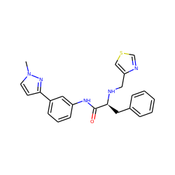 Cn1ccc(-c2cccc(NC(=O)[C@H](Cc3ccccc3)NCc3cscn3)c2)n1 ZINC000084691000