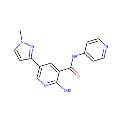 Cn1ccc(-c2cnc(N)c(C(=O)Nc3ccncc3)c2)n1 ZINC000149961518