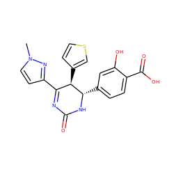 Cn1ccc(C2=NC(=O)N[C@@H](c3ccc(C(=O)O)c(O)c3)[C@@H]2c2ccsc2)n1 ZINC000169702746