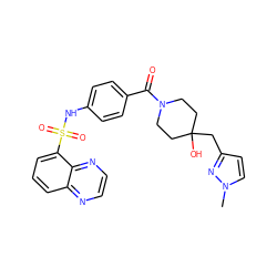 Cn1ccc(CC2(O)CCN(C(=O)c3ccc(NS(=O)(=O)c4cccc5nccnc45)cc3)CC2)n1 ZINC000221296341