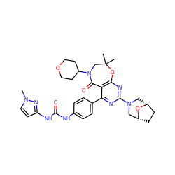 Cn1ccc(NC(=O)Nc2ccc(-c3nc(N4C[C@@H]5CC[C@H](C4)O5)nc4c3C(=O)N(C3CCOCC3)CC(C)(C)O4)cc2)n1 ZINC000225325537