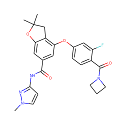 Cn1ccc(NC(=O)c2cc(Oc3ccc(C(=O)N4CCC4)c(F)c3)c3c(c2)OC(C)(C)C3)n1 ZINC000114300730