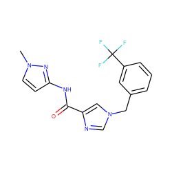 Cn1ccc(NC(=O)c2cn(Cc3cccc(C(F)(F)F)c3)cn2)n1 ZINC000066066650