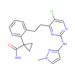 Cn1ccc(Nc2ncc(Cl)c(CCc3ccccc3C3(C(N)=O)CC3)n2)n1 ZINC000211106422