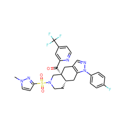 Cn1ccc(S(=O)(=O)N2CC[C@H]3Cc4c(cnn4-c4ccc(F)cc4)C[C@]3(C(=O)c3cc(C(F)(F)F)ccn3)C2)n1 ZINC001772640726