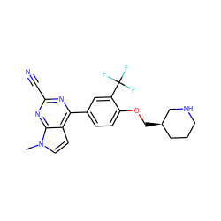 Cn1ccc2c(-c3ccc(OC[C@@H]4CCCNC4)c(C(F)(F)F)c3)nc(C#N)nc21 ZINC001772611284