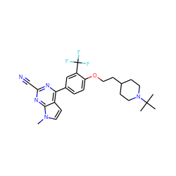 Cn1ccc2c(-c3ccc(OCCC4CCN(C(C)(C)C)CC4)c(C(F)(F)F)c3)nc(C#N)nc21 ZINC001772606113