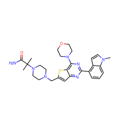 Cn1ccc2c(-c3nc(N4CCOCC4)c4sc(CN5CCN(C(C)(C)C(N)=O)CC5)cc4n3)cccc21 ZINC000095555768