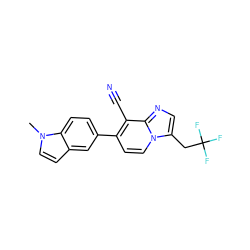 Cn1ccc2cc(-c3ccn4c(CC(F)(F)F)cnc4c3C#N)ccc21 ZINC000095574813