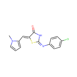 Cn1cccc1/C=C1\S/C(=N/c2ccc(Cl)cc2)NC1=O ZINC000005148946