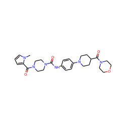 Cn1cccc1C(=O)N1CCN(C(=O)Nc2ccc(N3CCC(C(=O)N4CCOCC4)CC3)cc2)CC1 ZINC000068246256