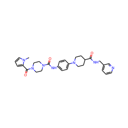 Cn1cccc1C(=O)N1CCN(C(=O)Nc2ccc(N3CCC(C(=O)NCc4cccnc4)CC3)cc2)CC1 ZINC000112969294