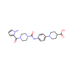 Cn1cccc1C(=O)N1CCN(C(=O)Nc2ccc(N3CCC(C(=O)O)CC3)cc2)CC1 ZINC000138526673