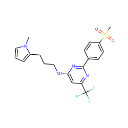 Cn1cccc1CCCNc1cc(C(F)(F)F)nc(-c2ccc(S(C)(=O)=O)cc2)n1 ZINC000103218420