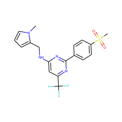 Cn1cccc1CNc1cc(C(F)(F)F)nc(-c2ccc(S(C)(=O)=O)cc2)n1 ZINC000029132121