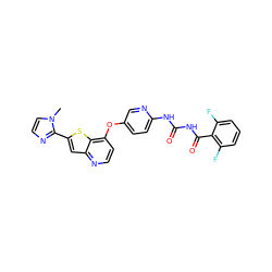 Cn1ccnc1-c1cc2nccc(Oc3ccc(NC(=O)NC(=O)c4c(F)cccc4F)nc3)c2s1 ZINC000072180934