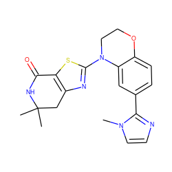 Cn1ccnc1-c1ccc2c(c1)N(c1nc3c(s1)C(=O)NC(C)(C)C3)CCO2 ZINC000040395833