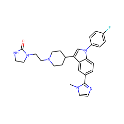 Cn1ccnc1-c1ccc2c(c1)c(C1CCN(CCN3CCNC3=O)CC1)cn2-c1ccc(F)cc1 ZINC000013493009