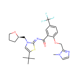 Cn1ccnc1COc1ccc(C(F)(F)F)cc1C(=O)/N=c1\sc(C(C)(C)C)cn1C[C@H]1CCCO1 ZINC000139751304