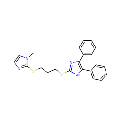 Cn1ccnc1SCCCSc1nc(-c2ccccc2)c(-c2ccccc2)[nH]1 ZINC000001537248