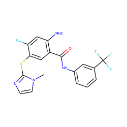 Cn1ccnc1Sc1cc(C(=O)Nc2cccc(C(F)(F)F)c2)c(N)cc1F ZINC000028871967