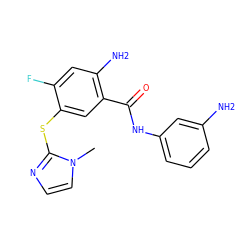 Cn1ccnc1Sc1cc(C(=O)Nc2cccc(N)c2)c(N)cc1F ZINC000028872012