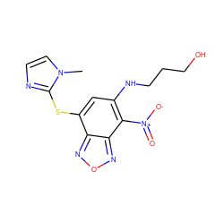 Cn1ccnc1Sc1cc(NCCCO)c([N+](=O)[O-])c2nonc12 ZINC000013138504