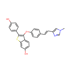 Cn1cnc(/C=C/c2ccc(Oc3c(-c4ccc(O)cc4)sc4cc(O)ccc34)cc2)c1 ZINC000221384980