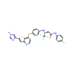 Cn1cnc(-c2cc3nccc(Oc4ccc(N[C@@H](CC(=O)Nc5ccc(F)cc5)C(F)(F)F)cc4)c3s2)c1 ZINC000049767398