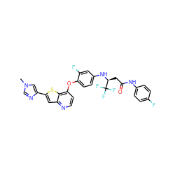 Cn1cnc(-c2cc3nccc(Oc4ccc(N[C@@H](CC(=O)Nc5ccc(F)cc5)C(F)(F)F)cc4F)c3s2)c1 ZINC000049767749