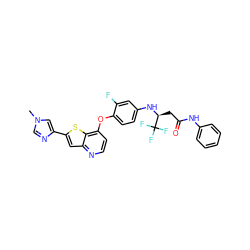 Cn1cnc(-c2cc3nccc(Oc4ccc(N[C@@H](CC(=O)Nc5ccccc5)C(F)(F)F)cc4F)c3s2)c1 ZINC000049767629