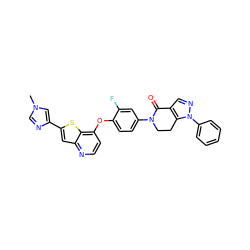 Cn1cnc(-c2cc3nccc(Oc4ccc(N5CCc6c(cnn6-c6ccccc6)C5=O)cc4F)c3s2)c1 ZINC000473085996