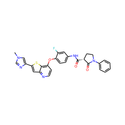 Cn1cnc(-c2cc3nccc(Oc4ccc(NC(=O)[C@@H]5CCN(c6ccccc6)C5=O)cc4F)c3s2)c1 ZINC000042875942