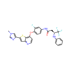 Cn1cnc(-c2cc3nccc(Oc4ccc(NC(=O)C[C@H](Nc5ccccc5)C(F)(F)F)cc4F)c3s2)c1 ZINC000049763199