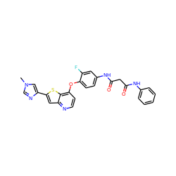 Cn1cnc(-c2cc3nccc(Oc4ccc(NC(=O)CC(=O)Nc5ccccc5)cc4F)c3s2)c1 ZINC000040872757