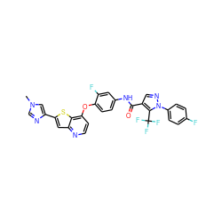 Cn1cnc(-c2cc3nccc(Oc4ccc(NC(=O)c5cnn(-c6ccc(F)cc6)c5C(F)(F)F)cc4F)c3s2)c1 ZINC000473166234