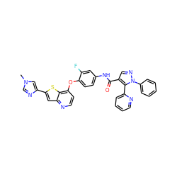 Cn1cnc(-c2cc3nccc(Oc4ccc(NC(=O)c5cnn(-c6ccccc6)c5-c5ccccn5)cc4F)c3s2)c1 ZINC000473135941