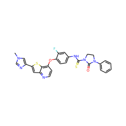 Cn1cnc(-c2cc3nccc(Oc4ccc(NC(=S)N5CCN(c6ccccc6)C5=O)cc4F)c3s2)c1 ZINC000042876516