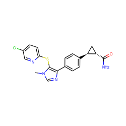 Cn1cnc(-c2ccc([C@H]3C[C@@H]3C(N)=O)cc2)c1Sc1ccc(Cl)cn1 ZINC000096270410