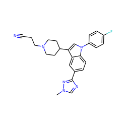 Cn1cnc(-c2ccc3c(c2)c(C2CCN(CCC#N)CC2)cn3-c2ccc(F)cc2)n1 ZINC000001554072