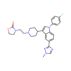 Cn1cnc(-c2ccc3c(c2)c(C2CCN(CCN4CCOC4=O)CC2)cn3-c2ccc(F)cc2)n1 ZINC000013493018