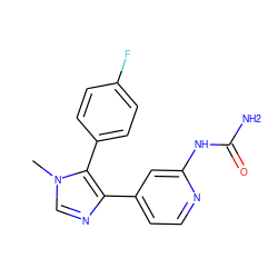 Cn1cnc(-c2ccnc(NC(N)=O)c2)c1-c1ccc(F)cc1 ZINC000169702068