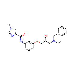 Cn1cnc(C(=O)Nc2cccc(OC[C@H](O)CN3CCc4ccccc4C3)c2)c1 ZINC000219743920