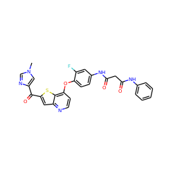 Cn1cnc(C(=O)c2cc3nccc(Oc4ccc(NC(=O)CC(=O)Nc5ccccc5)cc4F)c3s2)c1 ZINC000049670092