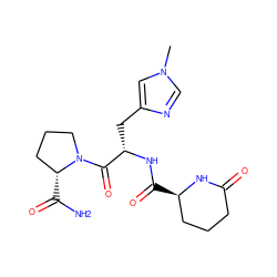 Cn1cnc(C[C@H](NC(=O)[C@@H]2CCCC(=O)N2)C(=O)N2CCC[C@H]2C(N)=O)c1 ZINC000028642530