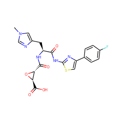 Cn1cnc(C[C@H](NC(=O)[C@H]2O[C@@H]2C(=O)O)C(=O)Nc2nc(-c3ccc(F)cc3)cs2)c1 ZINC000205440017